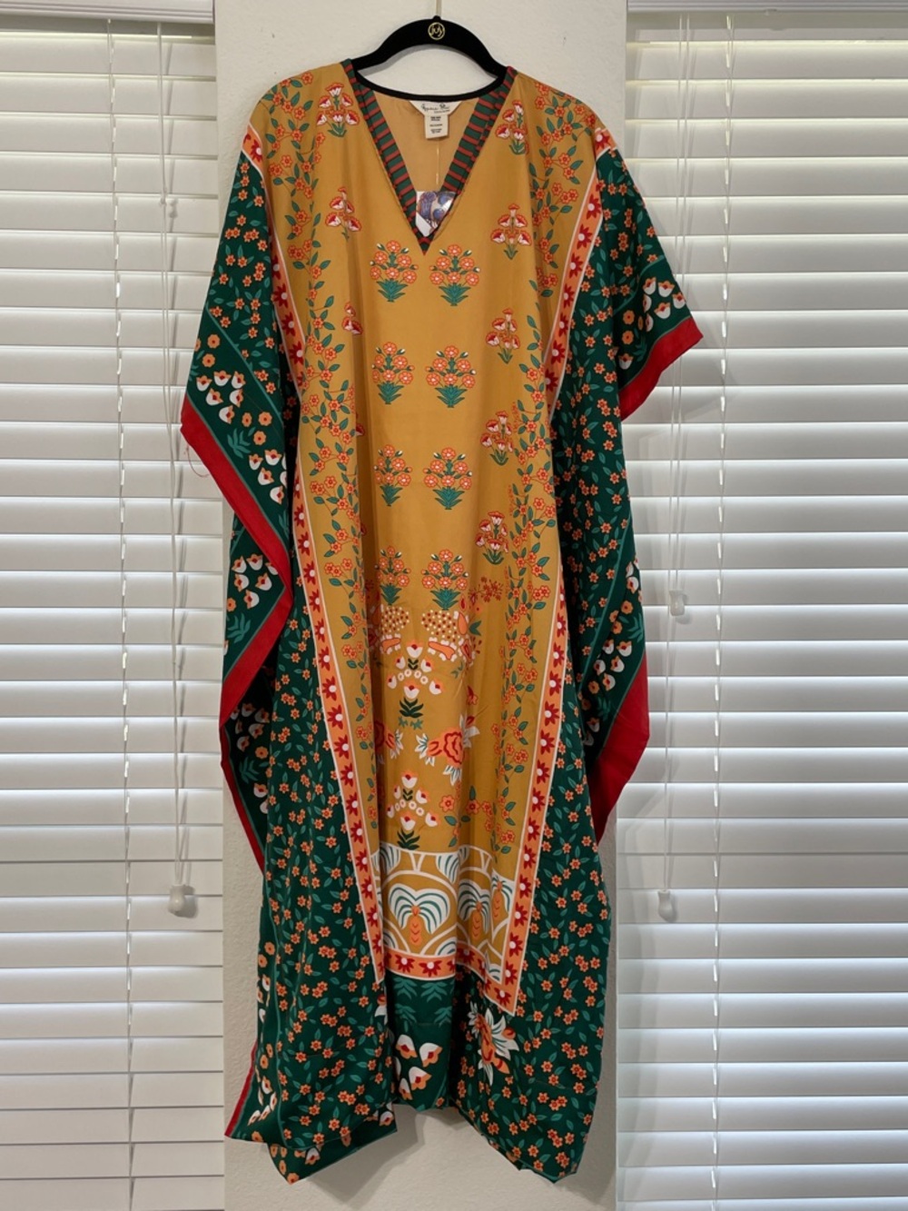 Boho Floral V-Neck Maxi Dress in Mustard and Green - Picture 8 of 10